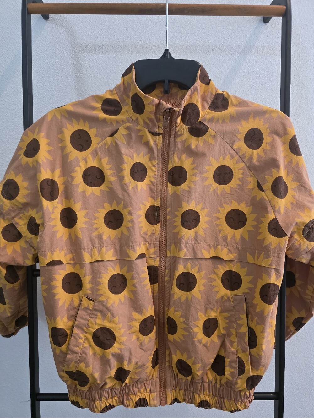 Kids Sunflower Print Zip-Up Jacket - Yellow/Brown